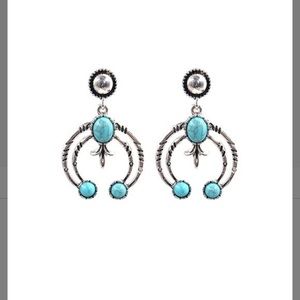 Turquoise like, Silver tone crescent Atlantis drop Earrings